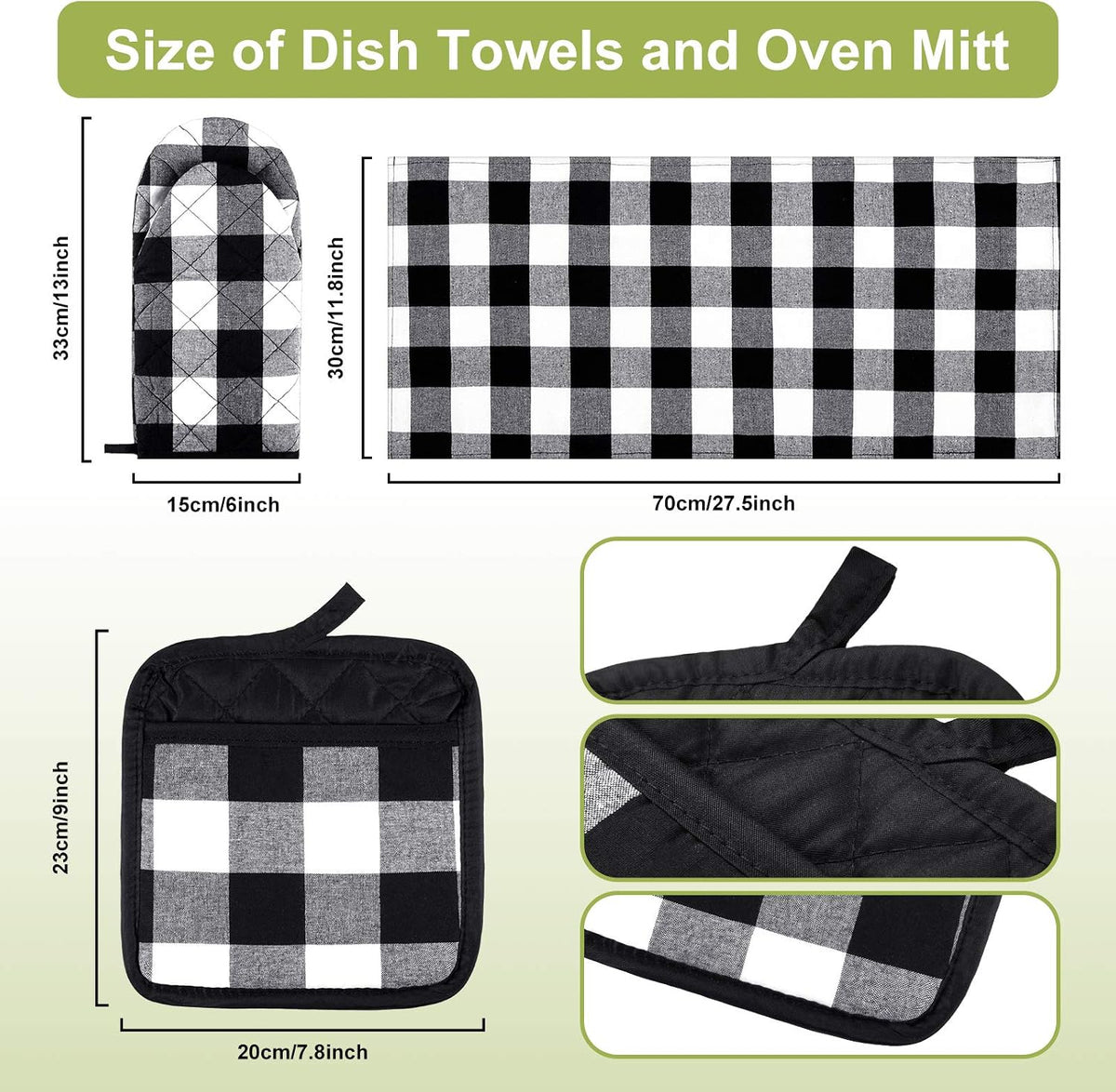 Patelai 7 Pieces Buffalo Check Dish Towels Pot Holders Oven Mitts Set