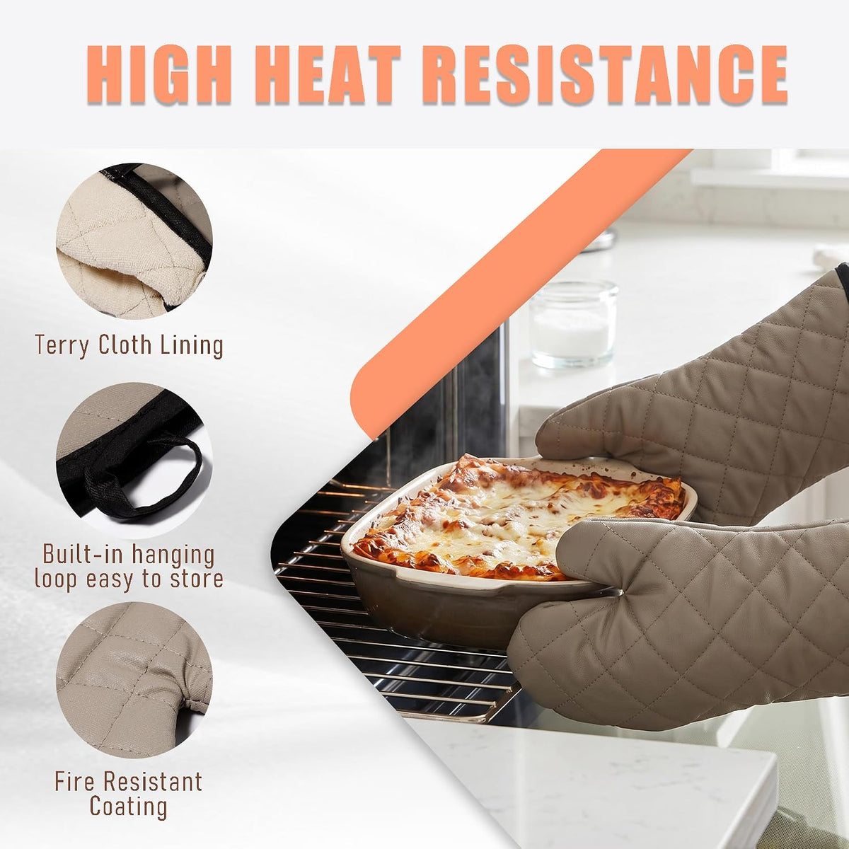ARCLIBER Gray 16" Quilted Terry Oven Mitts 2 Pairs Heat Resistant