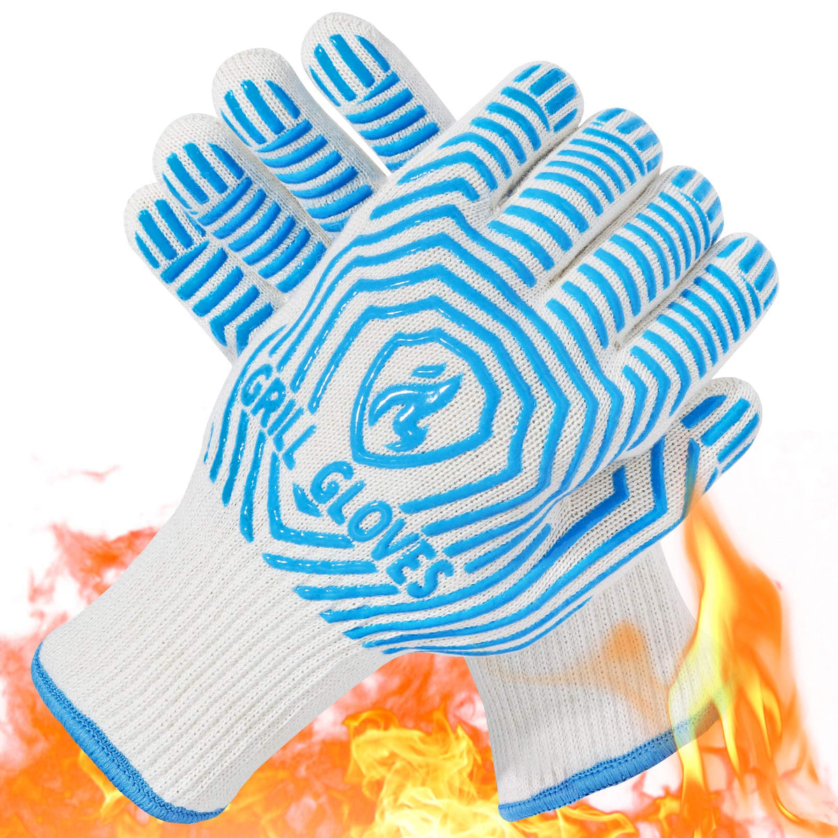 QUWIN BBQ Gloves, 1472°F Heat Resistant Grilling Gloves Silicone Non-Slip Oven Mitts, Kitchen Gloves for BBQ, Grilling, Cooking, Baking(One Size Fits Most, Black)- 1 Pair
