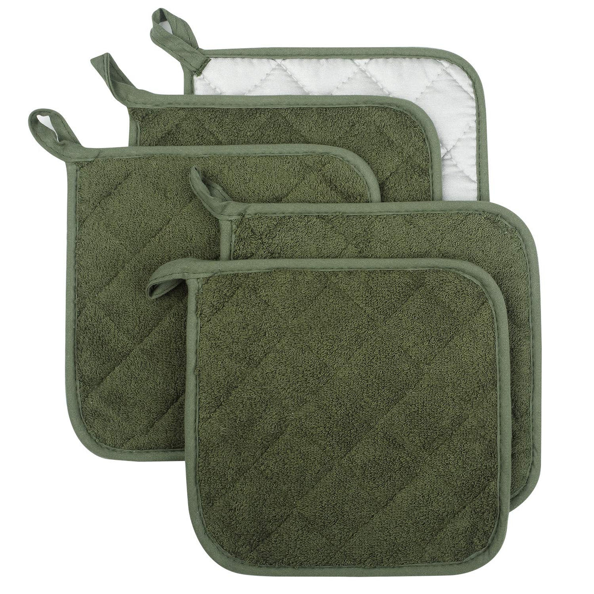 100% Cotton Kitchen Everyday Basic Terry Pot Holder Heat Resistant Coaster Potholder for Cooking and Baking Set of 5 Brown