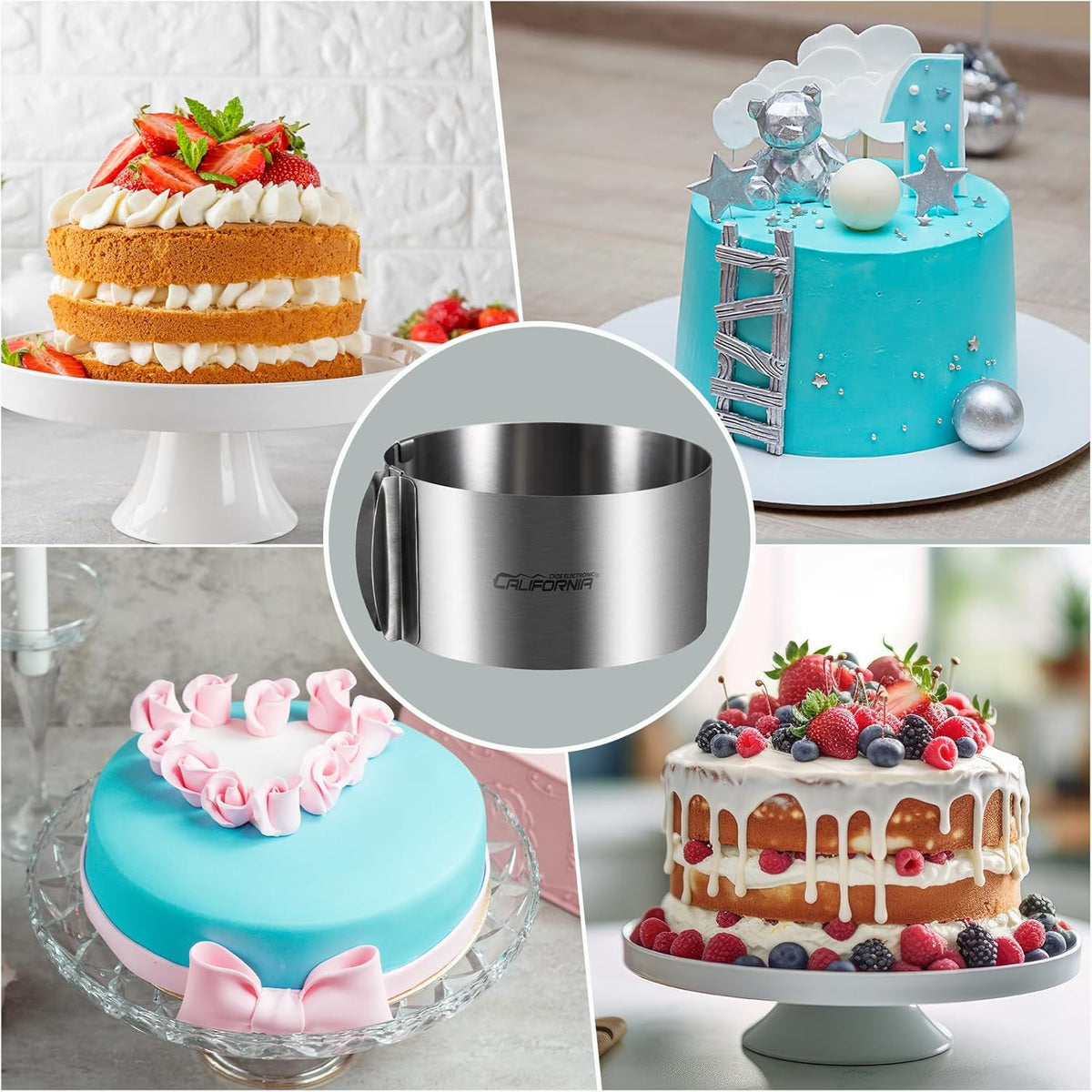 CALIFORNIA CADE ELECTRONIC Cake Mold-Cake Ring-Adjustable Round Stainless Steel 6 to 12 Inch, 6 Inch Baking Ring for Supporting Decorating Icing