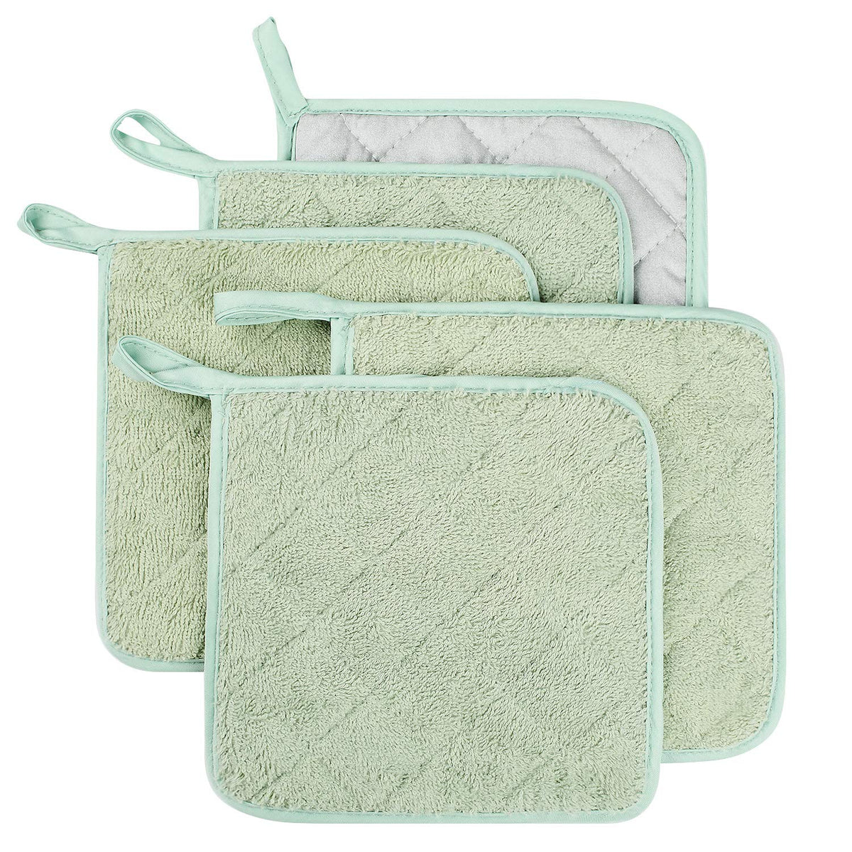 100% Cotton Kitchen Everyday Basic Terry Pot Holder Heat Resistant Coaster Potholder for Cooking and Baking Set of 5 Brown