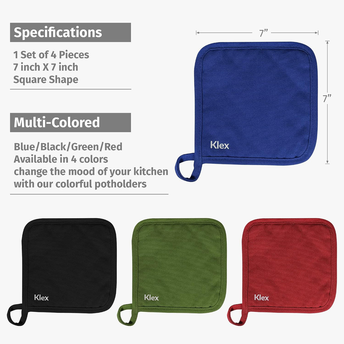 Klex Extra Long Silicone Oven Mitts and Pot Holders, 932°F Degrees Heat Resistance with Quilted Liner Oven Gloves and Hot Pads, 4 Piece Set, 15 inch, Red