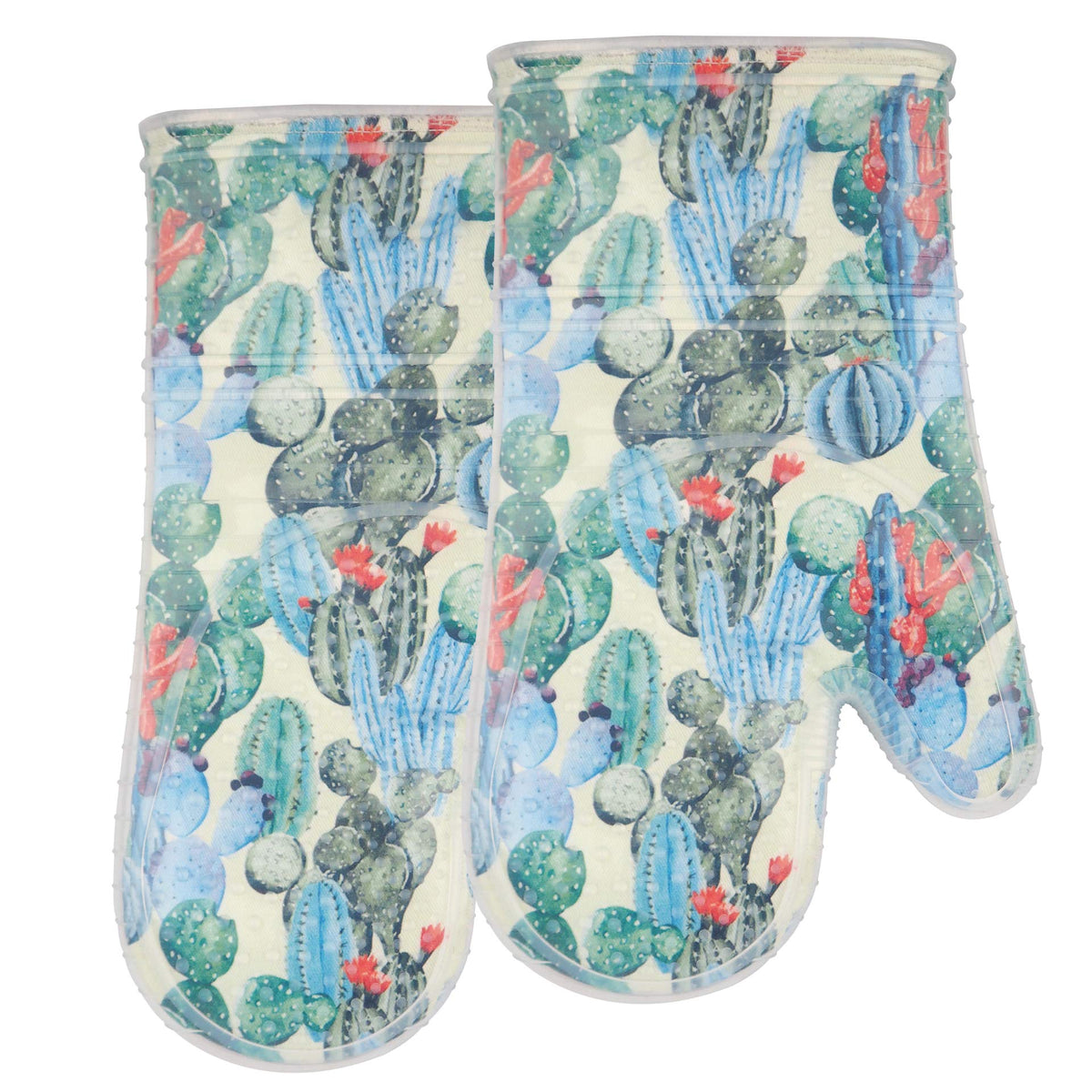 Oven Mitts with Transparent Clear Silicone Shell and Nice Friut Flower Printing