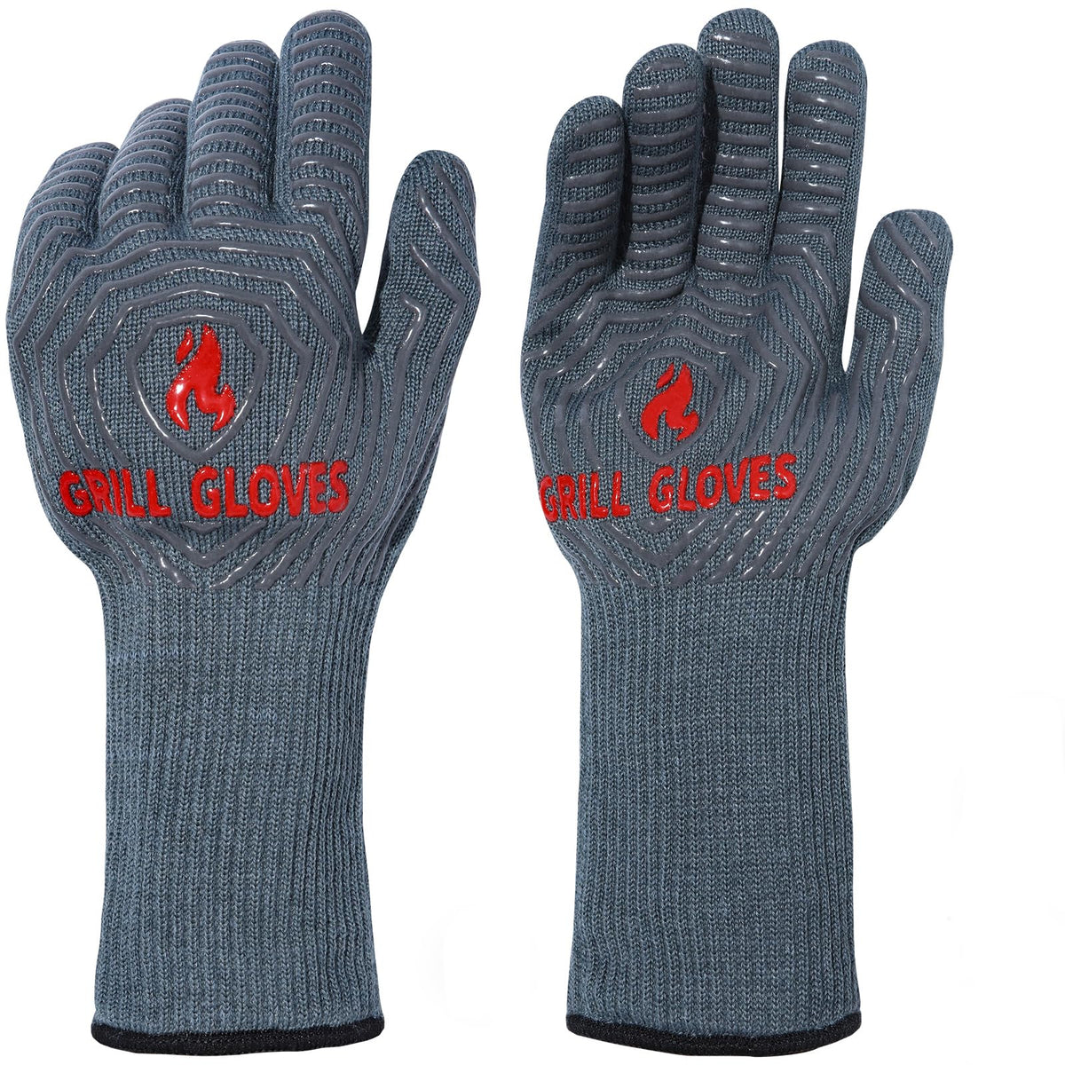 QUWIN BBQ Gloves, 1472°F Heat Resistant Grilling Gloves Silicone Non-Slip Oven Mitts, Kitchen Gloves for BBQ, Grilling, Cooking, Baking(One Size Fits Most, Black)- 1 Pair
