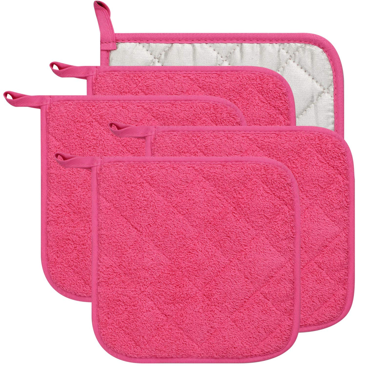 100% Cotton Kitchen Everyday Basic Terry Pot Holder Heat Resistant Coaster Potholder for Cooking and Baking Set of 5 Brown