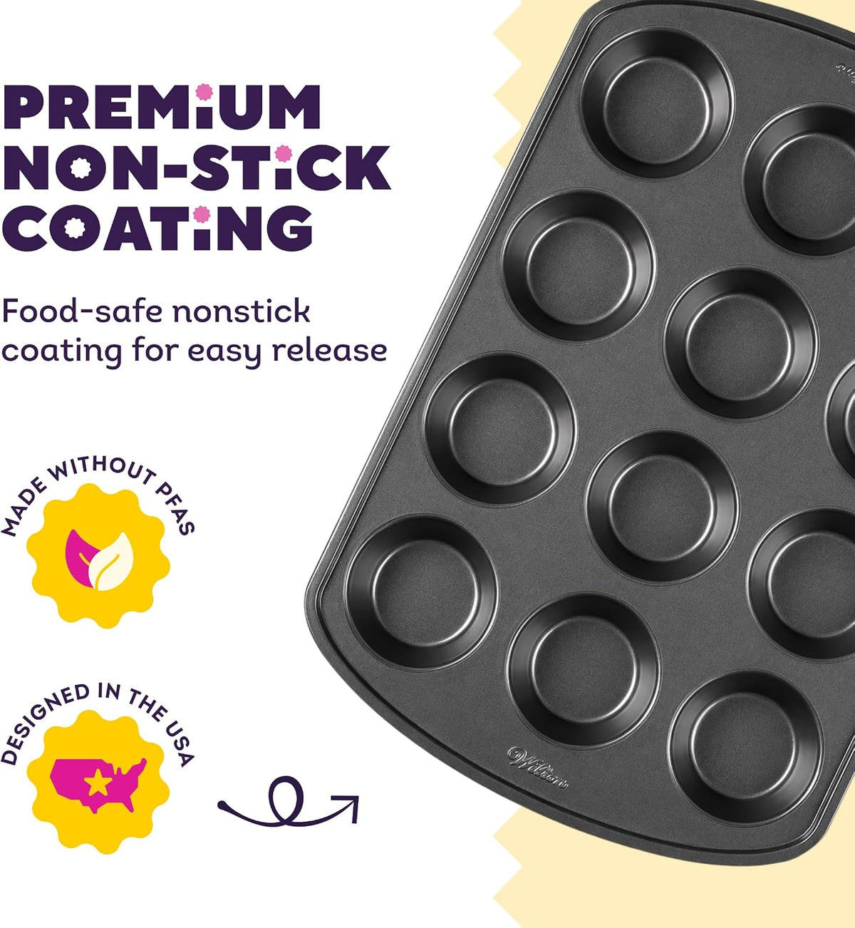 Wilton Gold Non-Stick Muffin Pan, Made Without PFAS, 12-Cup