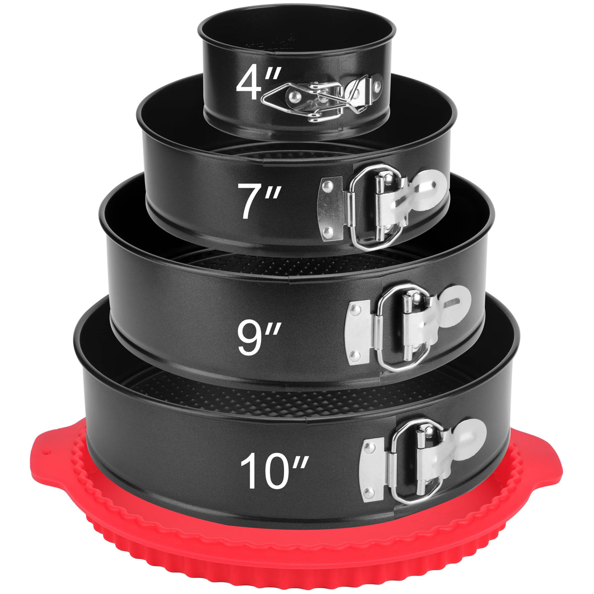 Springform Pan Set of 4, 4/7/9/10inch Cake Pan, Non-Stick Leak-Proof with Removable Bottom, Cheesecake Pan for Baking, Black