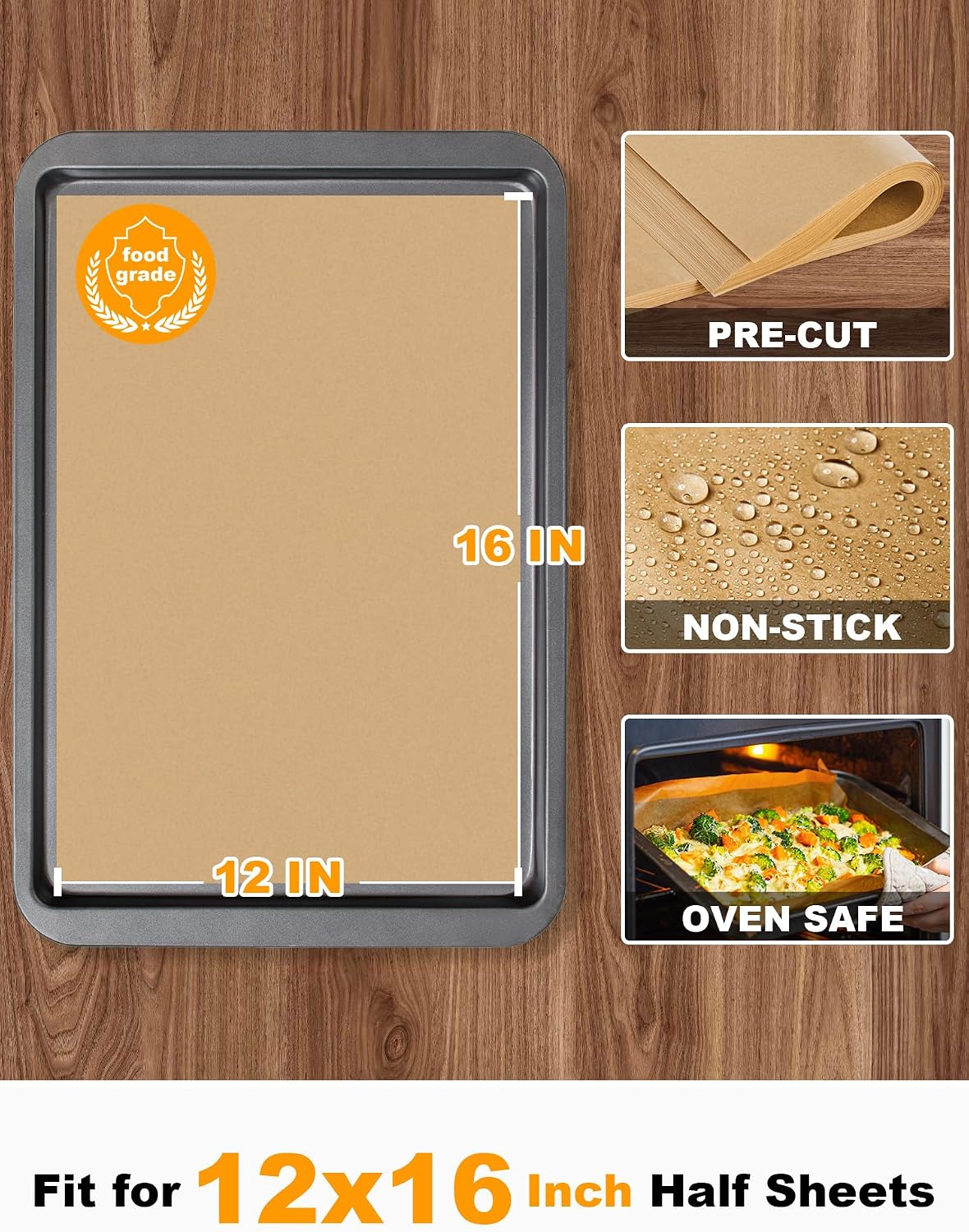 SMARTAKE 200 Pcs Parchment Paper Baking Sheets, 12x16 Inches, Non-Stick