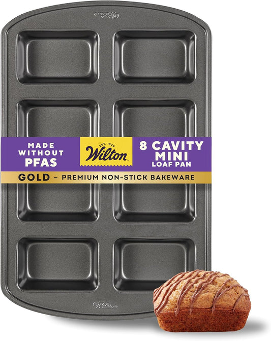 Wilton Gold Non-Stick Mini Loaf Pan, Made Without PFAS, 8-Cavity
