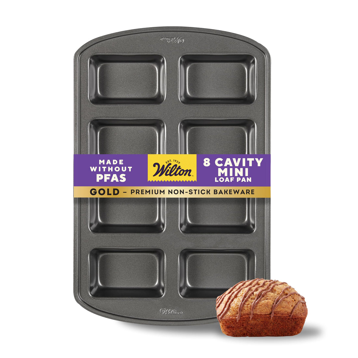 Wilton Gold Non-Stick Mini Loaf Pan, Made Without PFAS, 8-Cavity