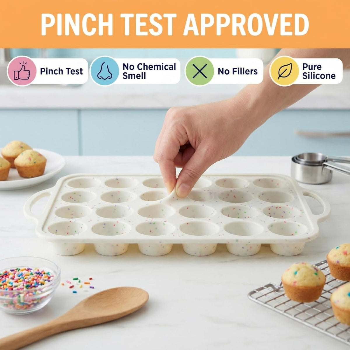 Silicone Muffin Pans, 2-Pack Regular 12 Cup & Mini 24 Cup, BPA-Free