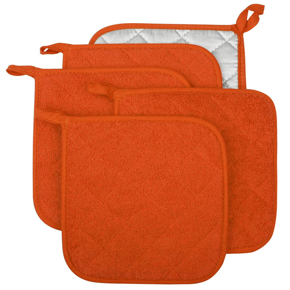 100% Cotton Kitchen Everyday Basic Terry Pot Holder Heat Resistant Coaster Potholder for Cooking and Baking Set of 5 Brown