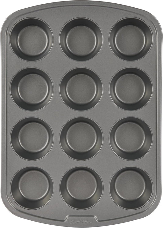 GoodCook Everyday Nonstick Steel Muffin Pan, 12 cup, Gray