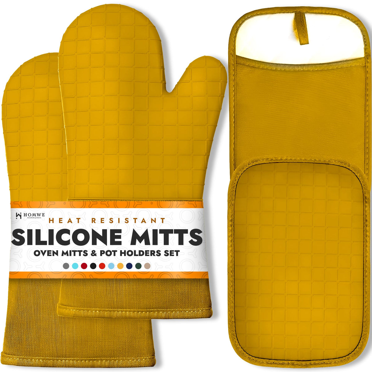BPA-Free Soft Silicone Oven Mitts - Ultra Heat Resistant Oven Mitts with Thick Cotton Liner - Extra Long Slip Resistant Pot Holders, Flexible Oven Gloves