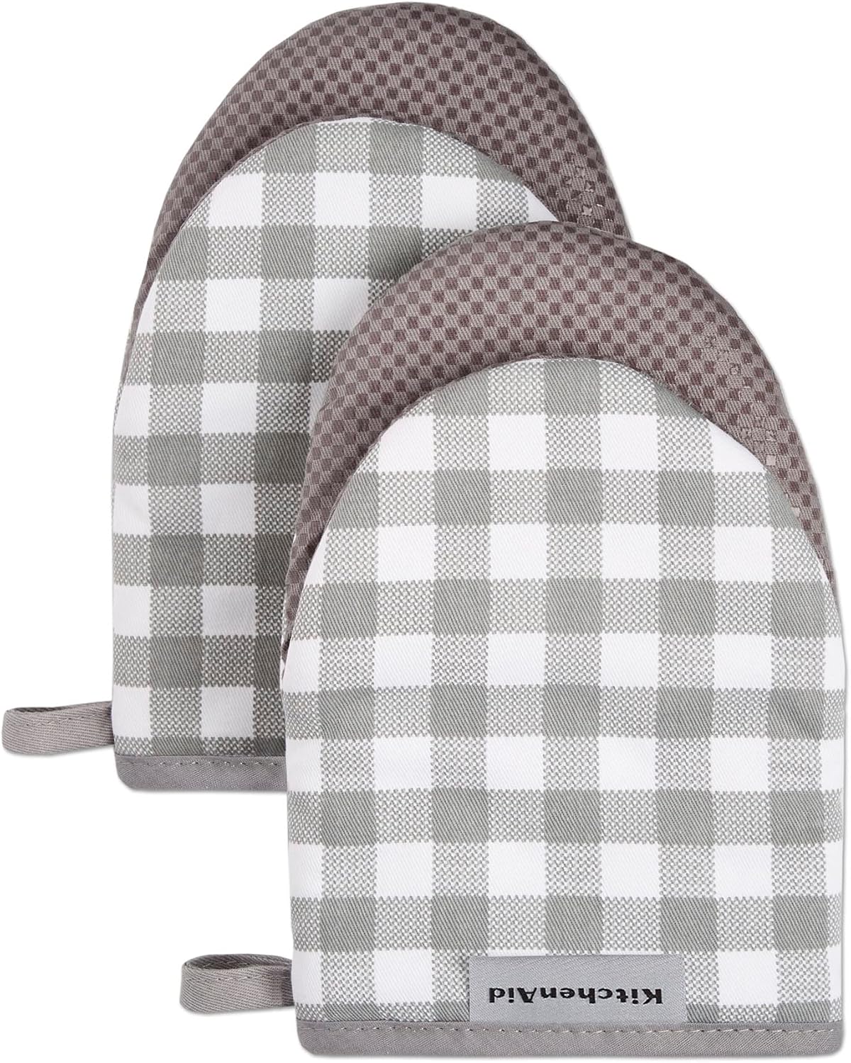 KitchenAid Gingham Mini Oven Mitt 2-Pack Set, Dried Rose, 5.5"x8"
