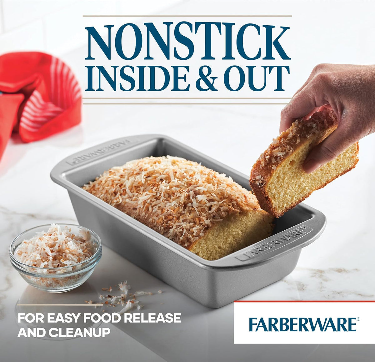 Farberware Nonstick Bakeware Bread and Meat Loaf Pan Set for Baking, Gray