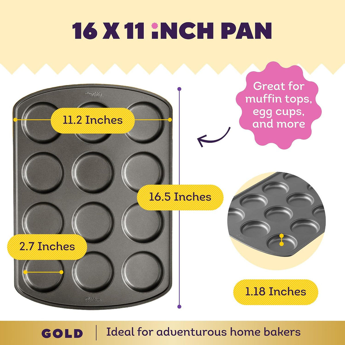 Wilton Gold Non-Stick Muffin Top Pan, Made Without PFAS, 11 x 16 in