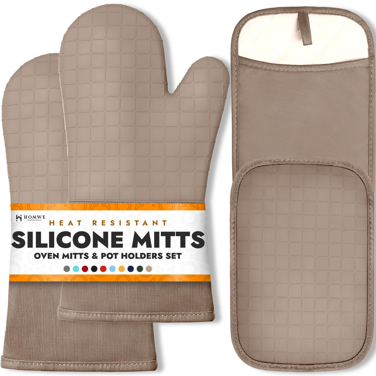 BPA-Free Silicone Oven Mitts Ultra Heat Resistant up to 500°F - Oven Mitts with Thick Cotton Liner - Long Slip Resistant Pot Holders, Flexible Oven Gloves - Black 13.7"