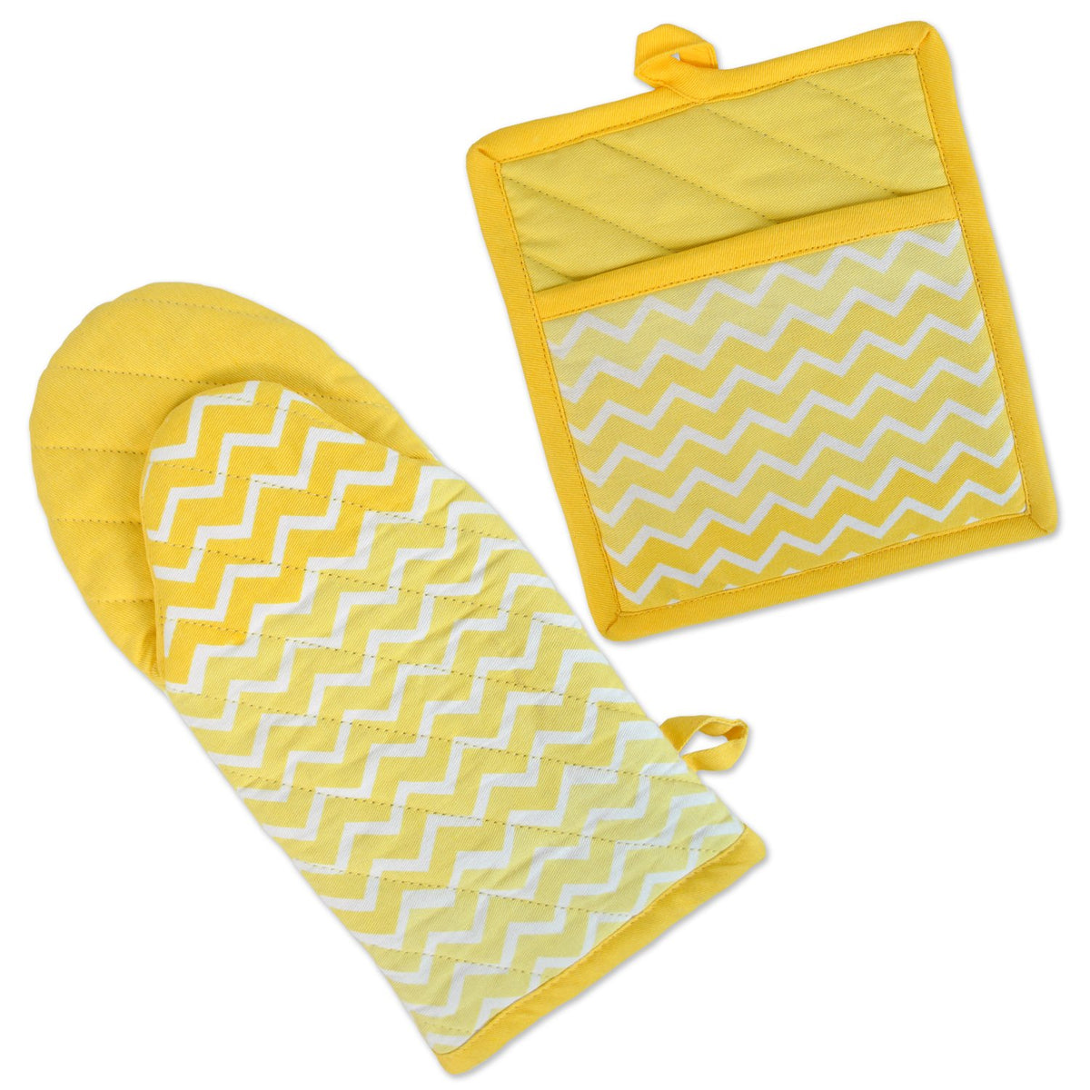 DII Quilted Kitchen Oven Mitt & Potholder Set, Hanging Loop for Convenient Storage, OM 6.5x12/PH 8x8.5, Black Damask Print, 2 Piece