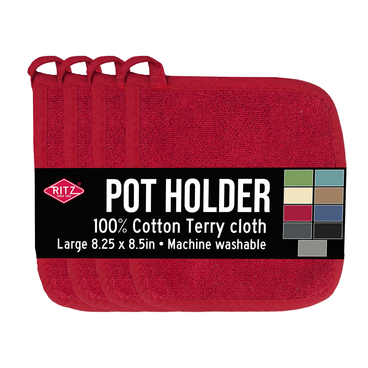 RITZ Terry Potholder & Hot Pad: Unparalleled Heat Resistant, Durable 100% Cotton – Ergonomically Designed for Optimal Grip – Easy-Care Machine Washable – 2-Pack, Graphite