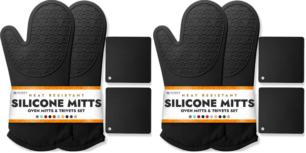 BPA-Free Soft Silicone Oven Mitts - Ultra Heat Resistant Oven Mitts with Thick Cotton Liner - Extra Long Slip Resistant Pot Holders, Flexible Oven Gloves