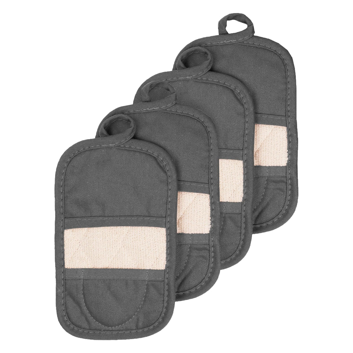 RITZ Premium Pot Holders & Heating Pads (4-Pack), 8.5" x 5.5", Heat Resistant, 100% Cotton Terry-Looped Pocket, Kitchen and Barbeque, Black
