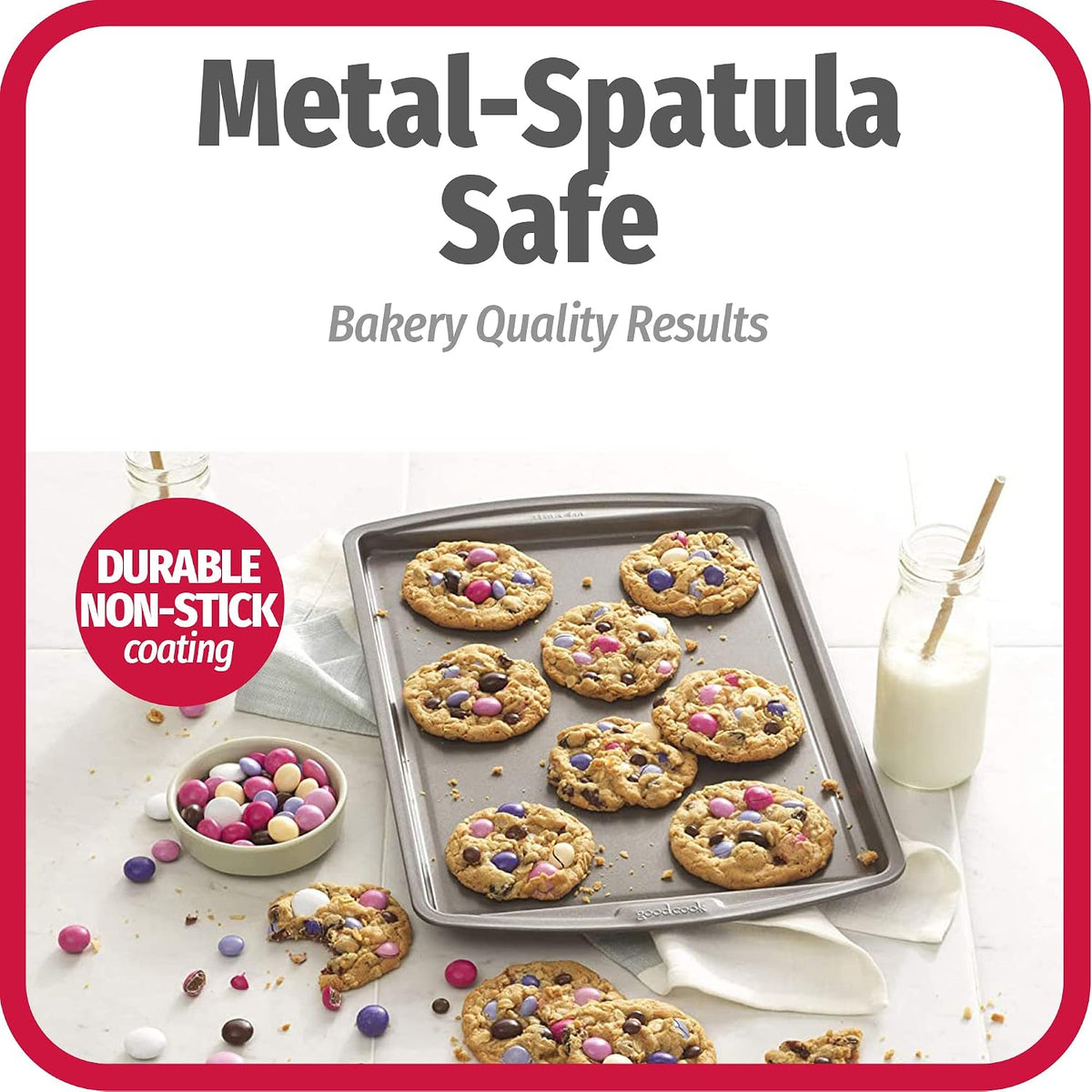 GoodCook Everyday Baking Sheet Set Nonstick Carbon Steel Standard-Sized Cookie Sheets for Even Baking, Bakeware Set Includes 3 Pans with Scratch-Resistant Finish, 13x9-Inch, Gray