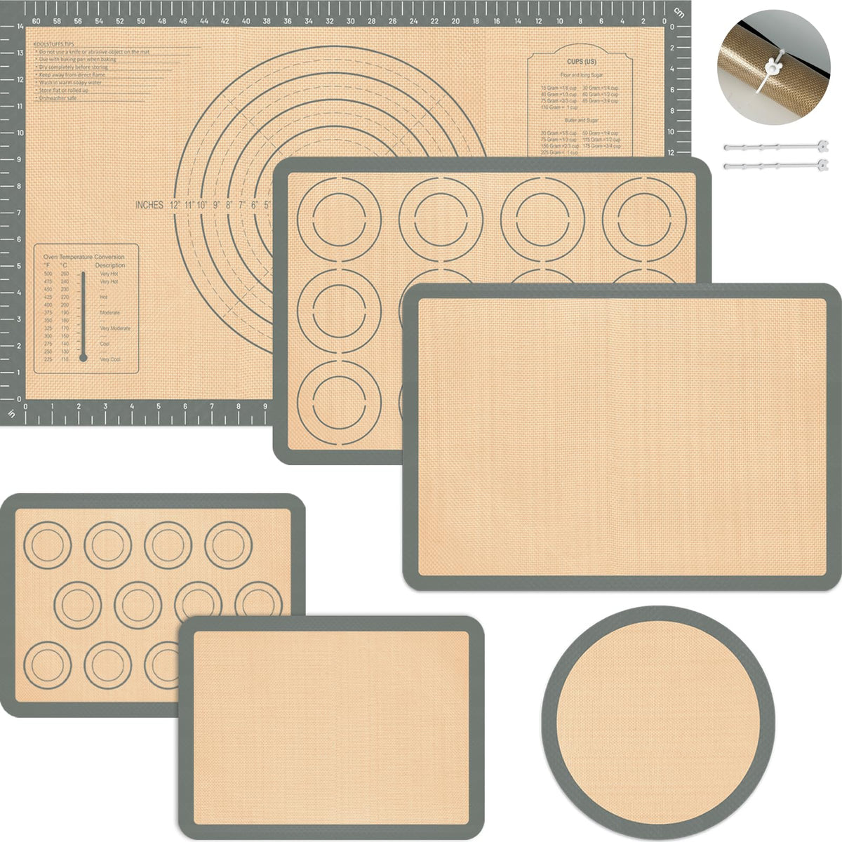 Koolstuffs Silicone Baking Mat, Nonstick and Reusable, 3 Pack