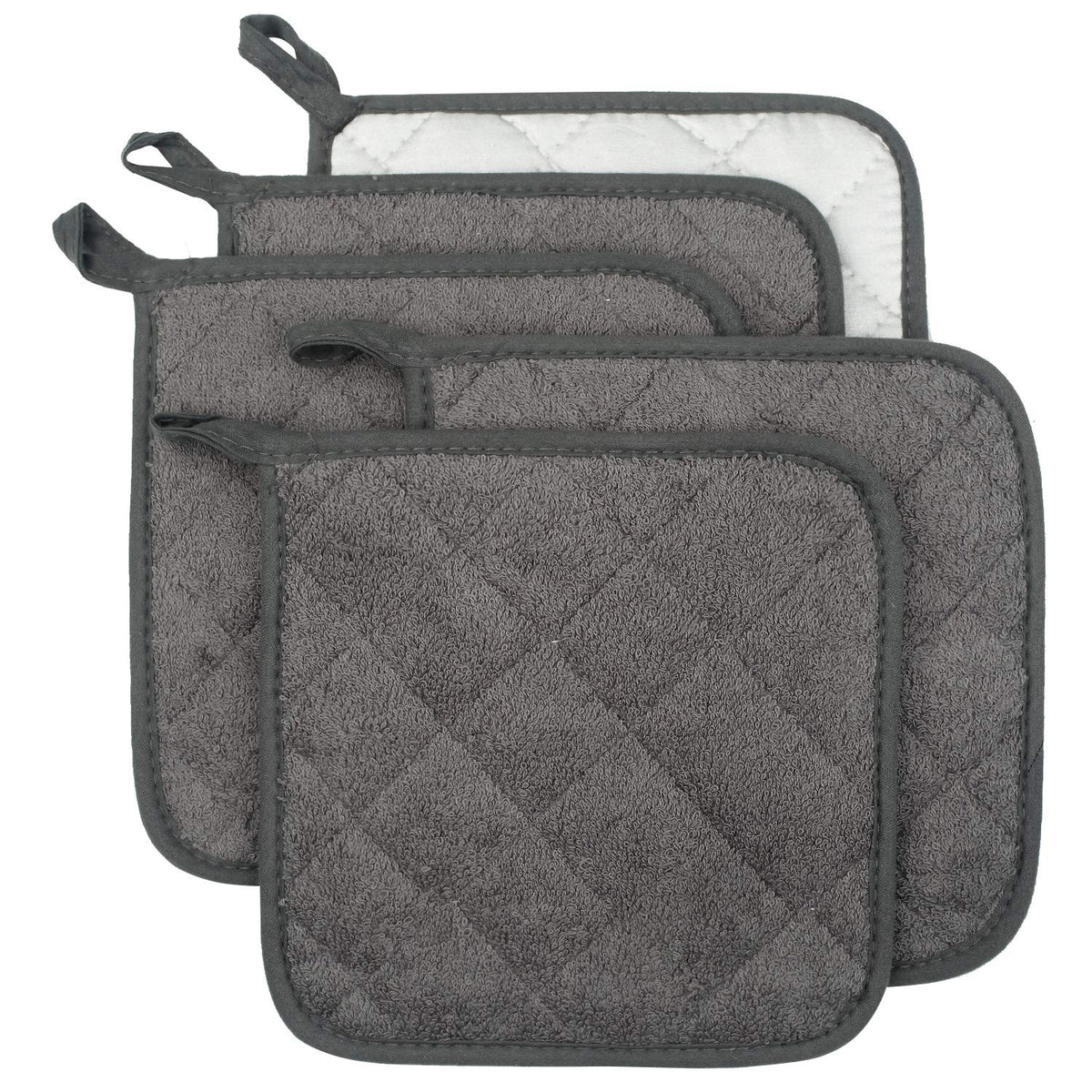 100% Cotton Kitchen Everyday Basic Terry Pot Holder Heat Resistant Coaster Potholder for Cooking and Baking Set of 5 Brown