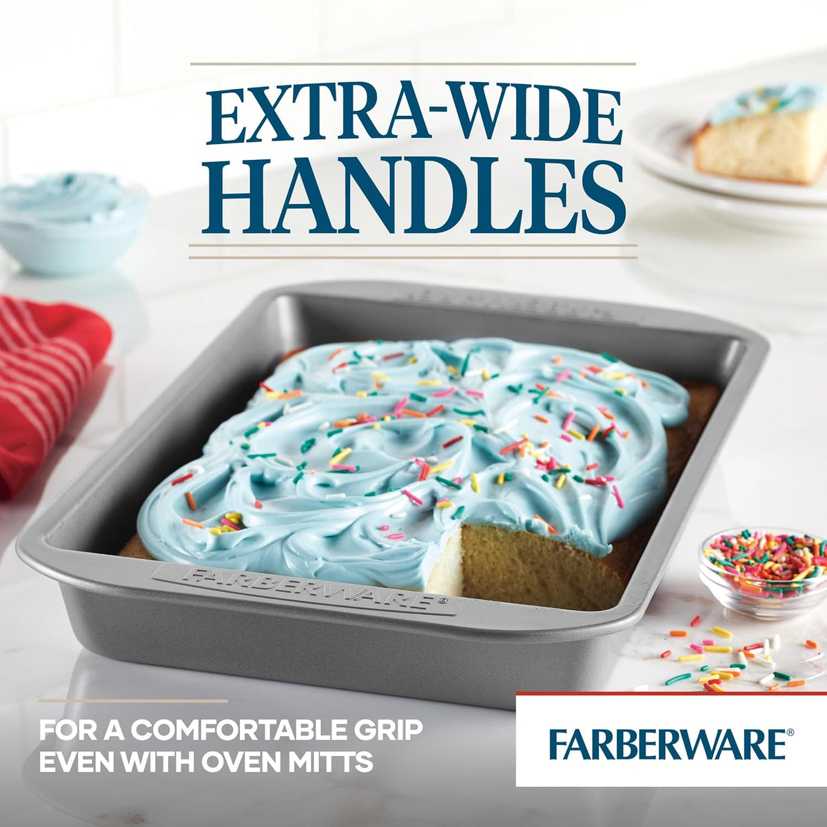 Farberware Nonstick Bakeware 9-Inch x 13-Inch Rectangular Cake Pan, Gray