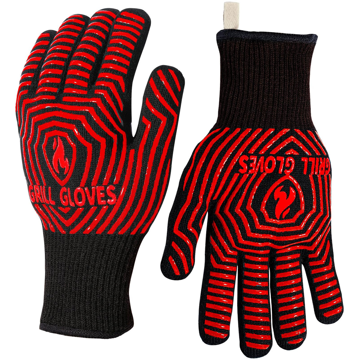 QUWIN BBQ Gloves, 1472°F Heat Resistant Grilling Gloves Silicone Non-Slip Oven Mitts, Kitchen Gloves for BBQ, Grilling, Cooking, Baking(One Size Fits Most, Black)- 1 Pair