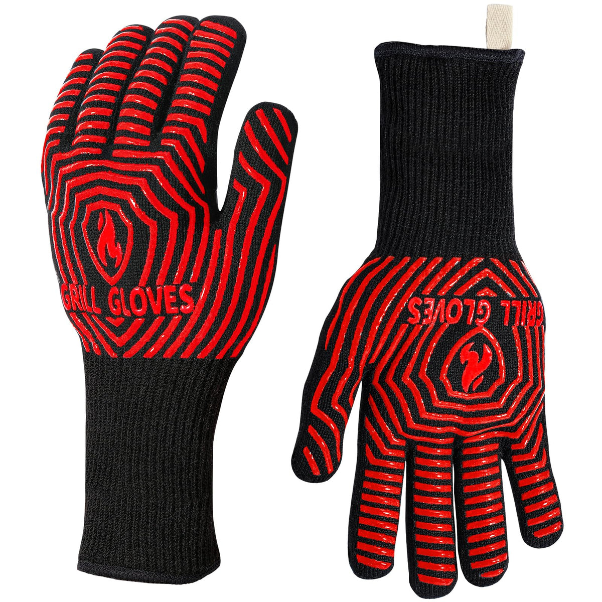 QUWIN BBQ Gloves, 1472°F Heat Resistant Grilling Gloves Silicone Non-Slip Oven Mitts, Kitchen Gloves for BBQ, Grilling, Cooking, Baking(One Size Fits Most, Black)- 1 Pair