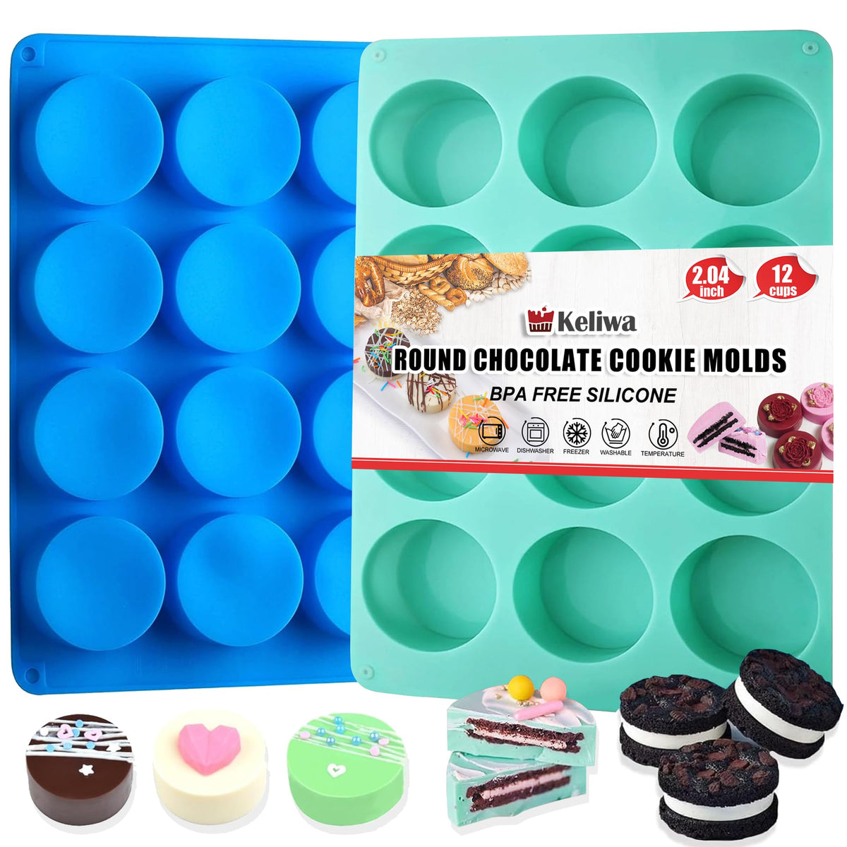 3 Pcs Round Chocolate Cookie Molds Set,12-Cavity Silicone Mold with 30 Clear Treat Boxes, Round Baking Mold for Candy, Mini Cake, Individually Wrapped Cakesicle Party Favor Packaging