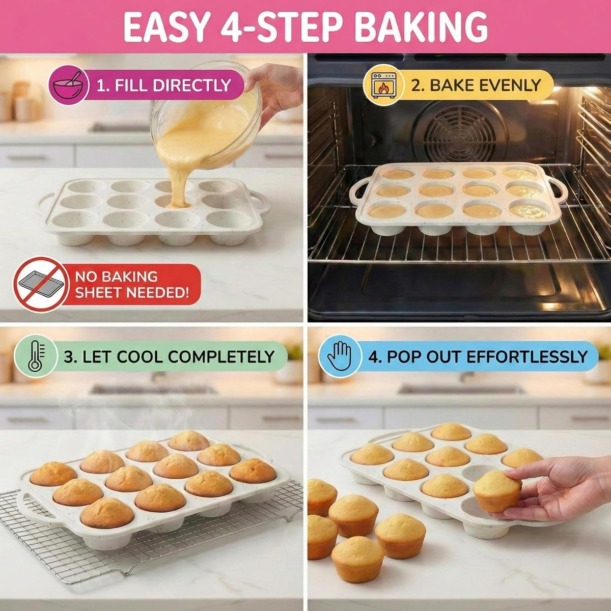 BAKE BOSS Silicone Muffin Pans, 2-Pack Regular 12 Cup, BPA-Free