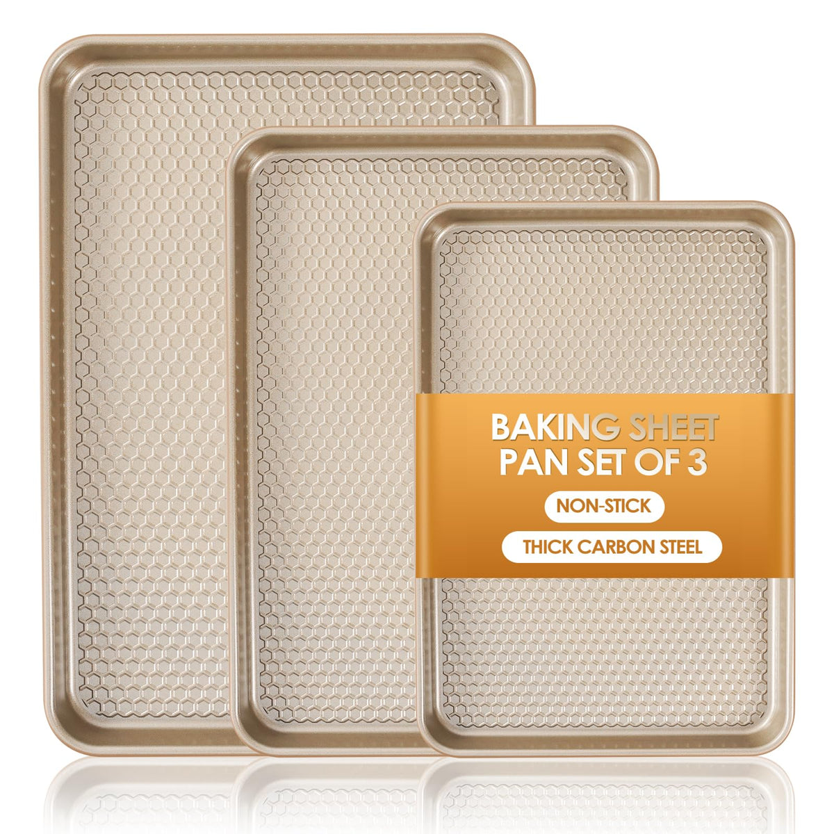 Baking Sheet Pan Set of 3, Nonstick Commercial Cookie Sheets for Baking