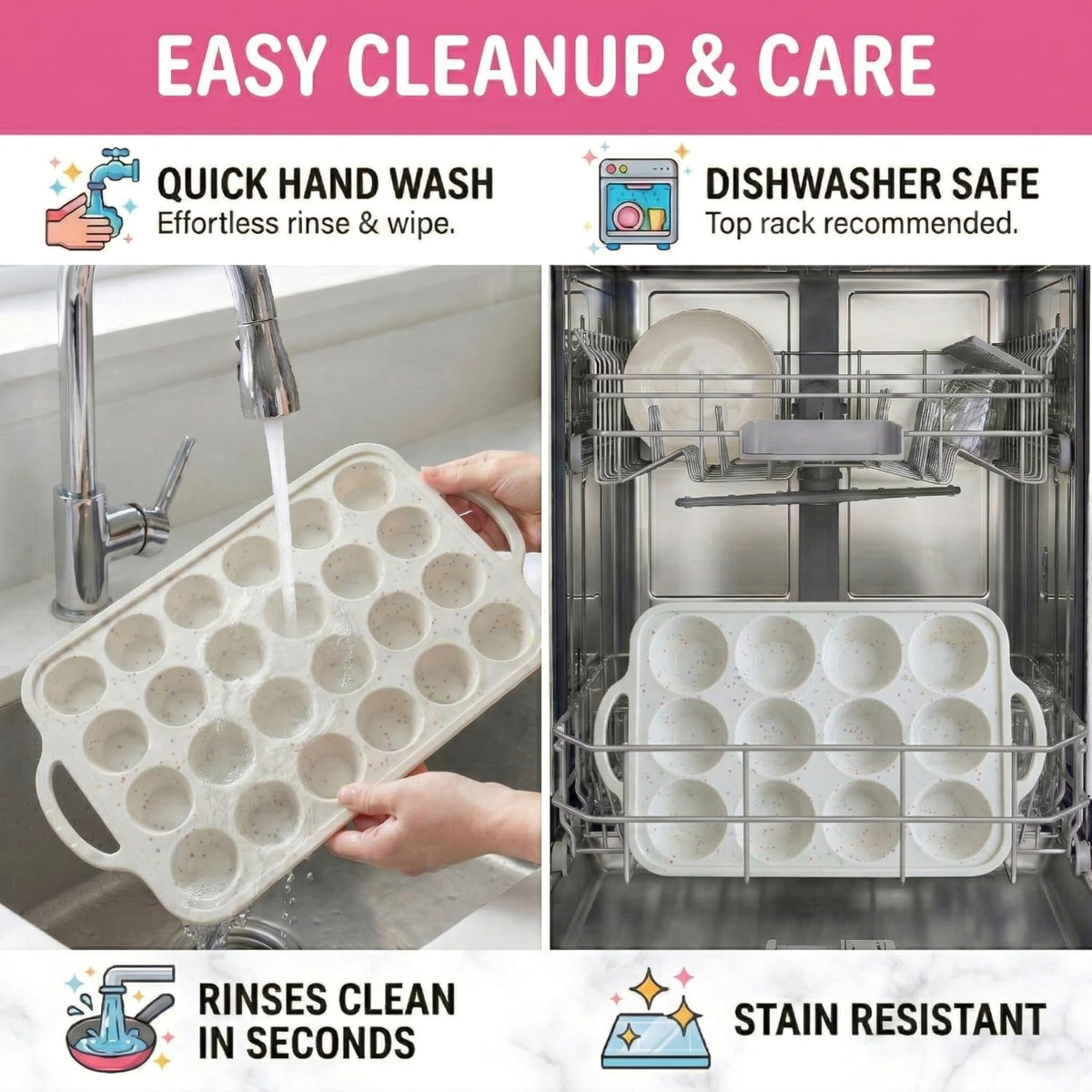 Silicone Muffin Pans, 2-Pack Regular 12 Cup & Mini 24 Cup, BPA-Free
