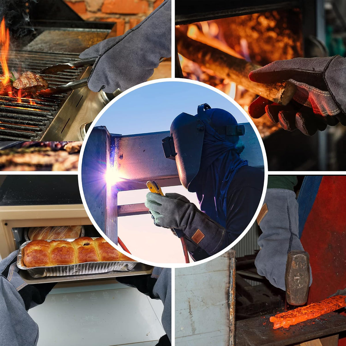 WZQH 16 In,932℉,Welding Gloves,Fireplace Glove,Fire & Heat Resistant,L