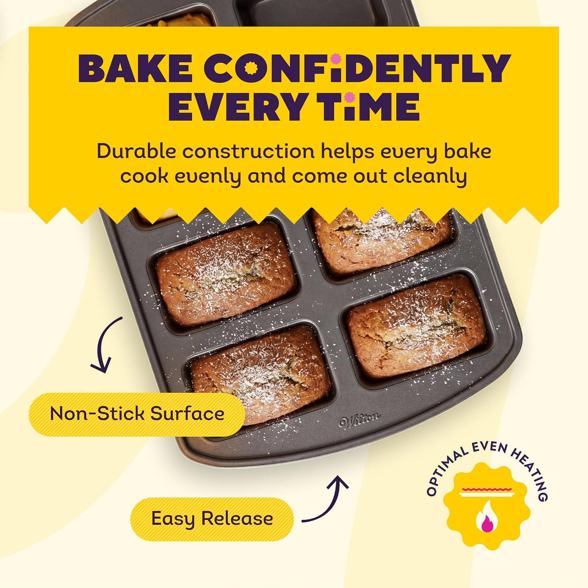 Wilton Gold Non-Stick Mini Loaf Pan, Made Without PFAS, 8-Cavity
