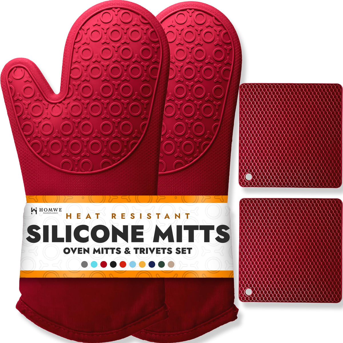 BPA-Free Silicone Oven Mitts Ultra Heat Resistant up to 500°F - Oven Mitts with Thick Cotton Liner - Long Slip Resistant Pot Holders, Flexible Oven Gloves - Black 13.7"