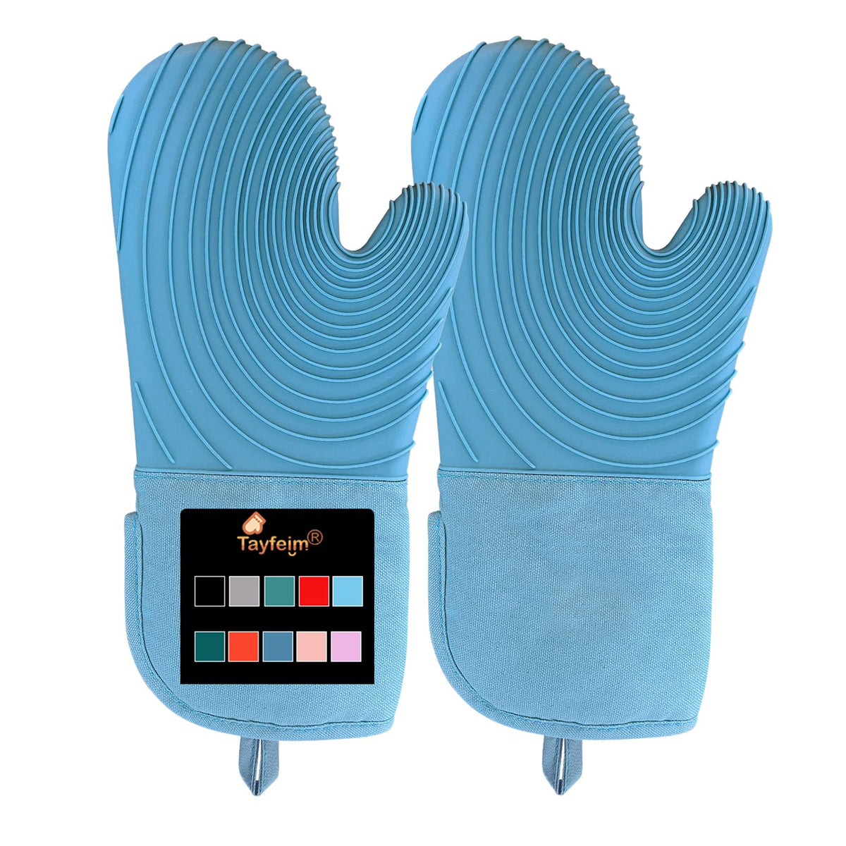 Silicone Oven Mitts-13.6 in Extended Oven Mitts Heat Resistant 500F, Oven Gloves with Soft Liner Good Grippy BPA-Free Easy to Clean Flexible-Oven Mits Set for Cooking Baking Grilling BBQ