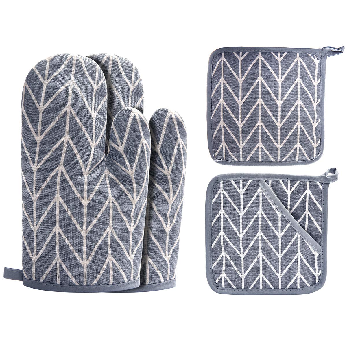 WinChange Oven Mitts and Potholders BBQ Gloves-Oven Mitts and Pot Holders Sets with Recycled Cotton Infill Silicone Non-Slip Cooking Gloves for Cooking Baking Grilling (4-Piece Set,Grey)
