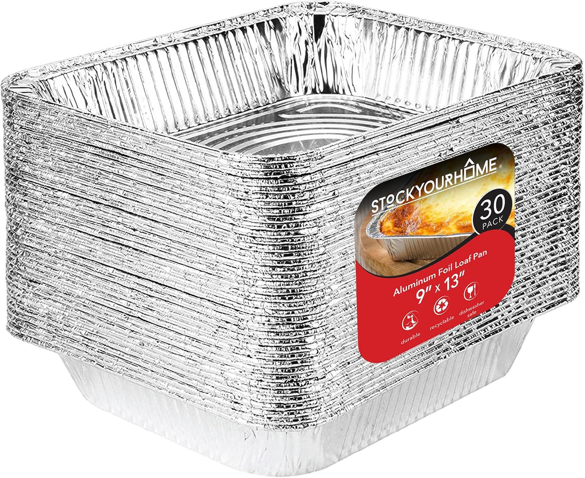 Stock Your Home Aluminum Pans 9x13 Disposable Foil Pans (30 Pack) - Half Size Steam Table Deep Trays - Tin Foil Pans Great for Cooking, Heating, Storing, Prepping Food