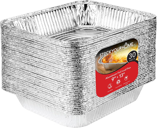 Stock Your Home Aluminum Pans 9x13 Disposable Foil Pans (30 Pack) - Half Size Steam Table Deep Trays - Tin Foil Pans Great for Cooking, Heating, Storing, Prepping Food