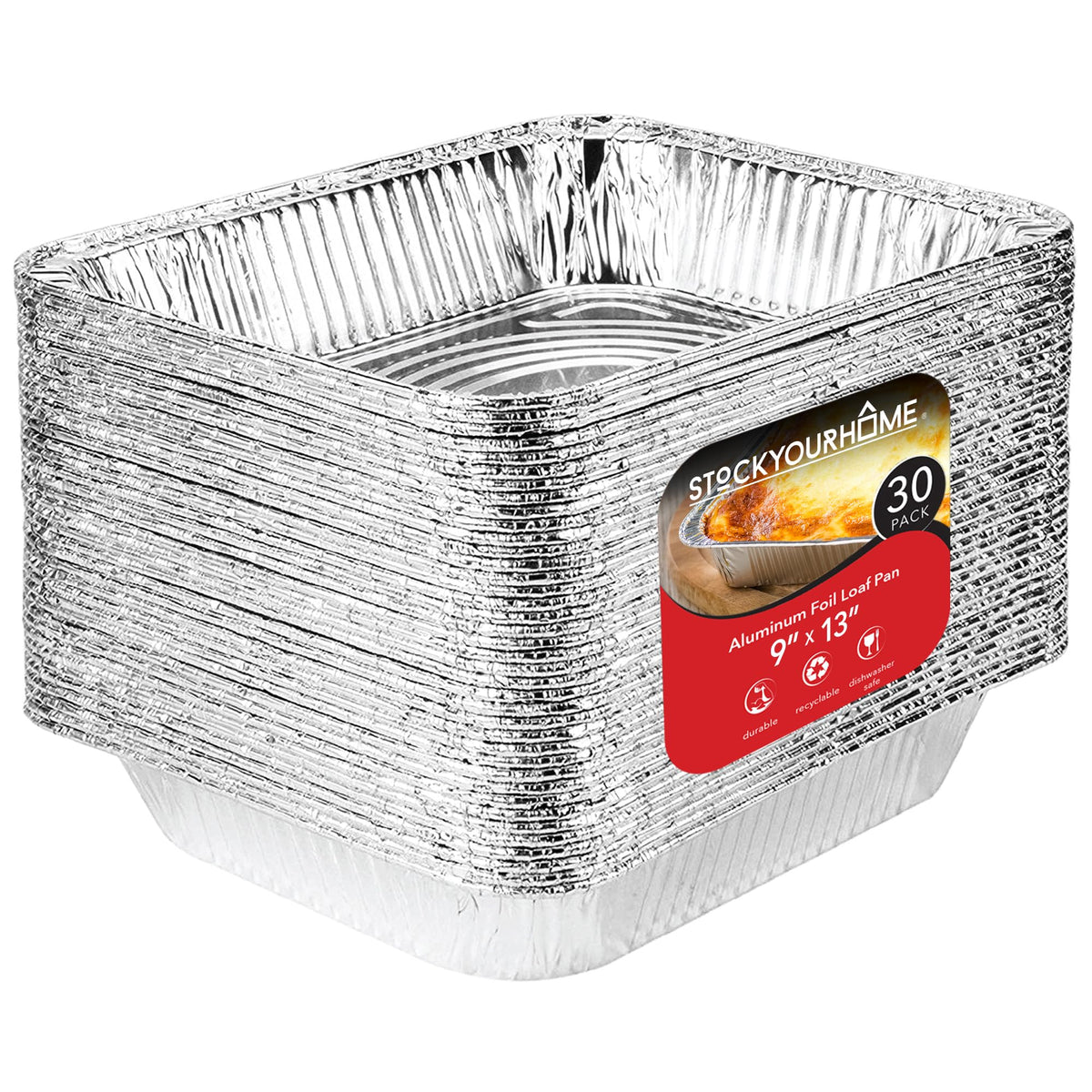 Stock Your Home Aluminum Pans 9x13 Disposable Foil Pans (30 Pack) - Half Size Steam Table Deep Trays - Tin Foil Pans Great for Cooking, Heating, Storing, Prepping Food