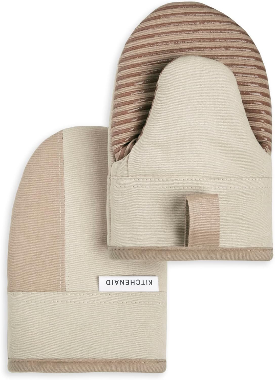 KitchenAid Beacon Two-Tone Non-Slip Mini Oven Mitt Set, Milkshake Tan/Beige, 5.5"x8", 2 Piece