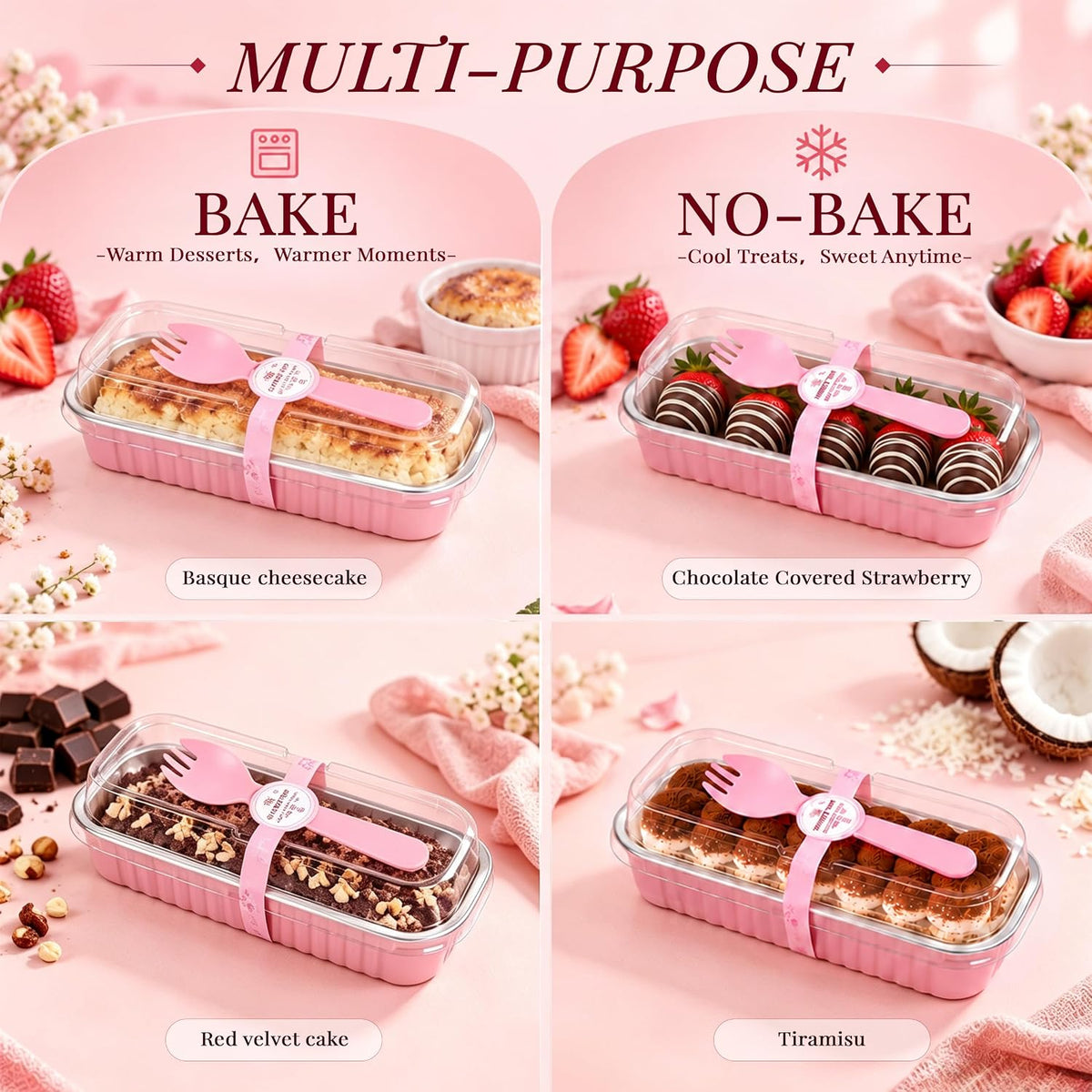 NPLUX Mini Loaf Pans with Lids, 50 Pack Pink 6.8oz for Party Favors