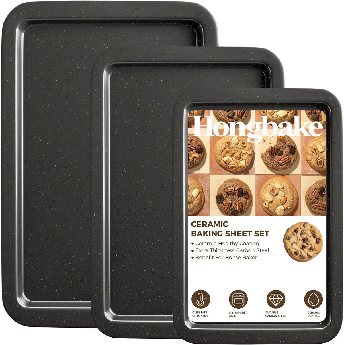 HONGBAKE Ceramic Baking Sheet Pan Set of 3, Easy to Grab, Non-Toxic