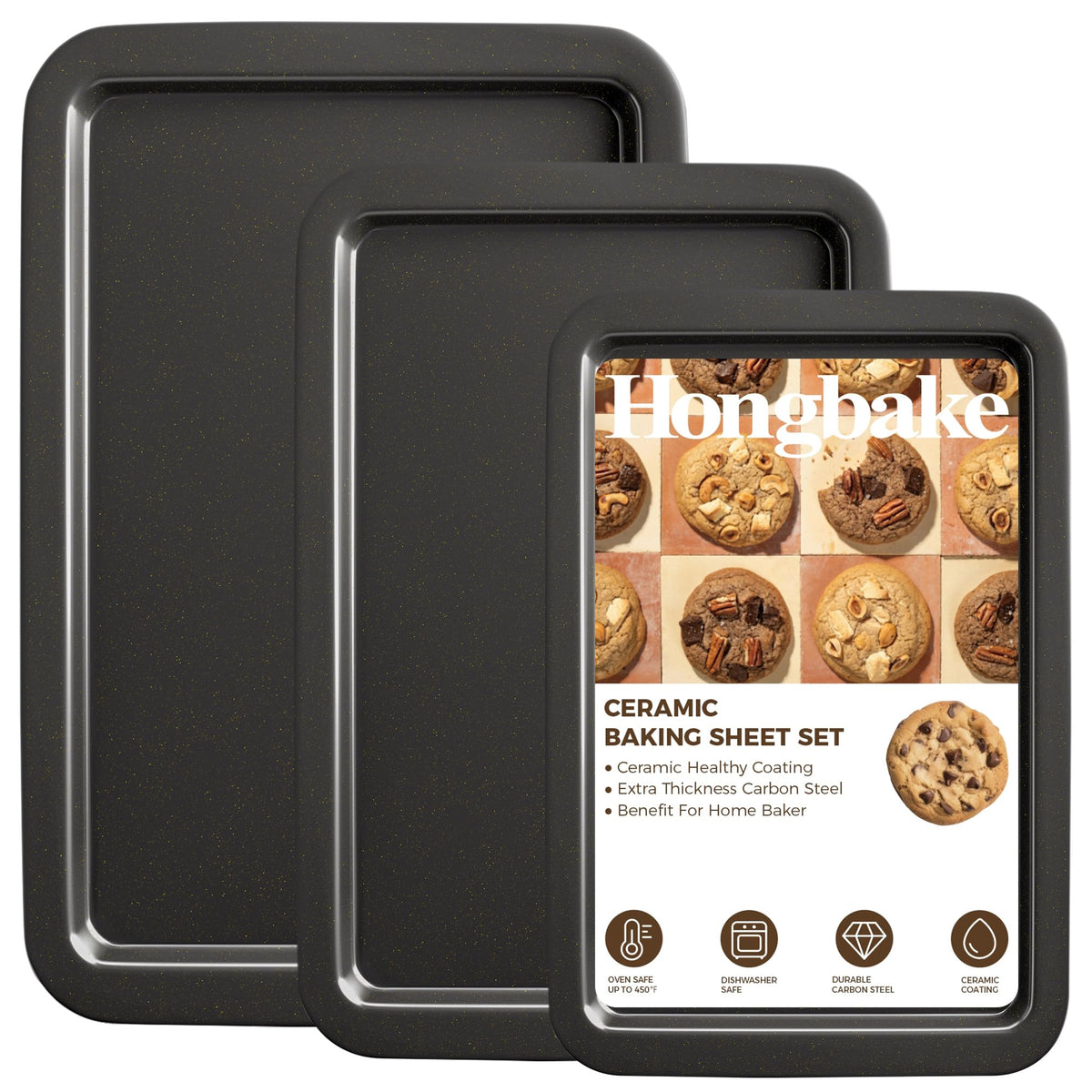 HONGBAKE Ceramic Baking Sheet Pan Set of 3, Easy to Grab, Non-Toxic