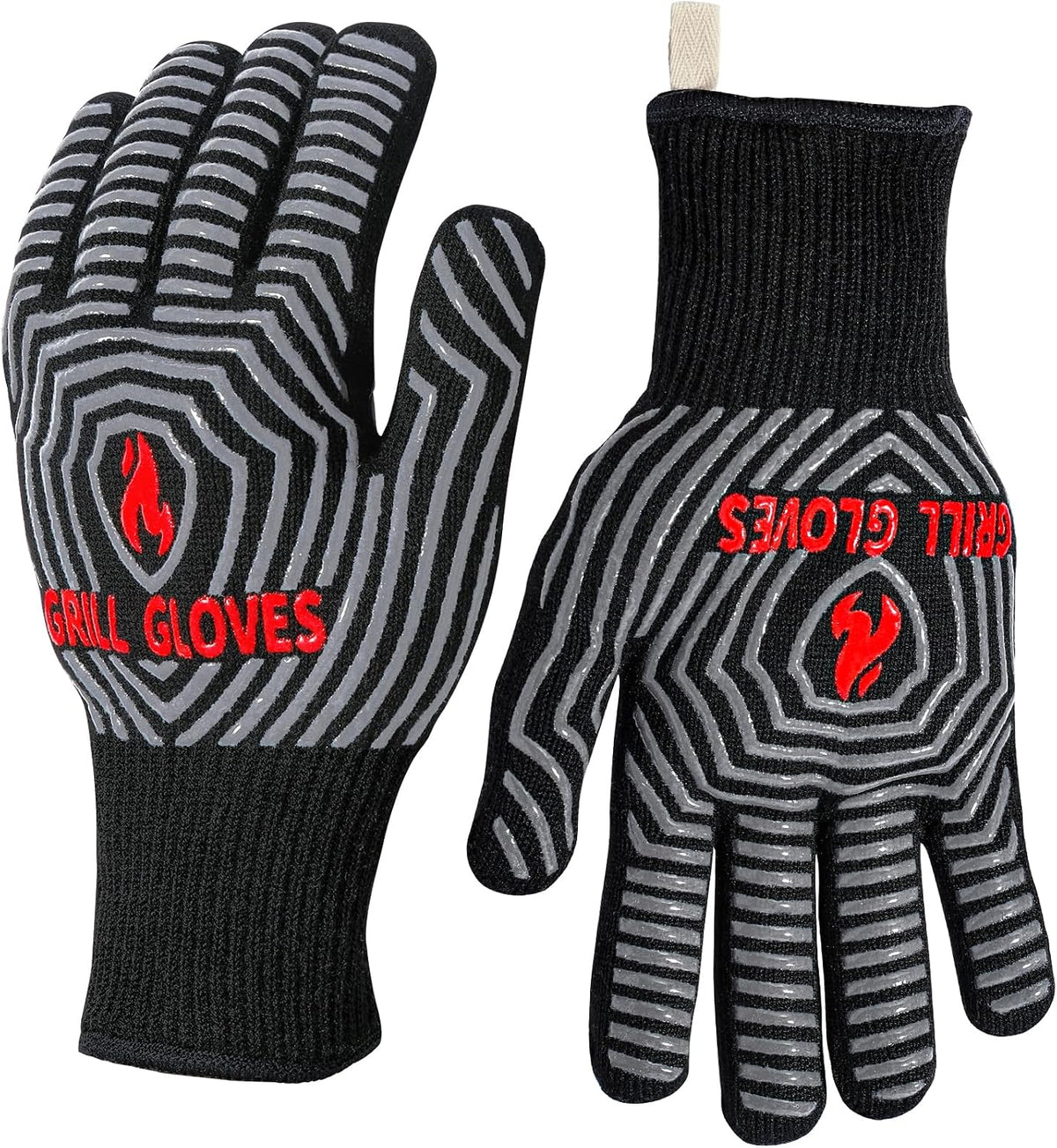QUWIN BBQ Gloves, 1472°F Heat Resistant Grilling Gloves Silicone Non-Slip Oven Mitts, Kitchen Gloves for BBQ, Grilling, Cooking, Baking(One Size Fits Most, Black)- 1 Pair